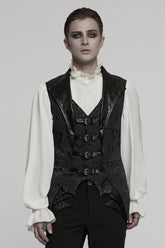 Black Lapel V-neck Sleeveless Jacquard Buckle Men's Gothic Vest